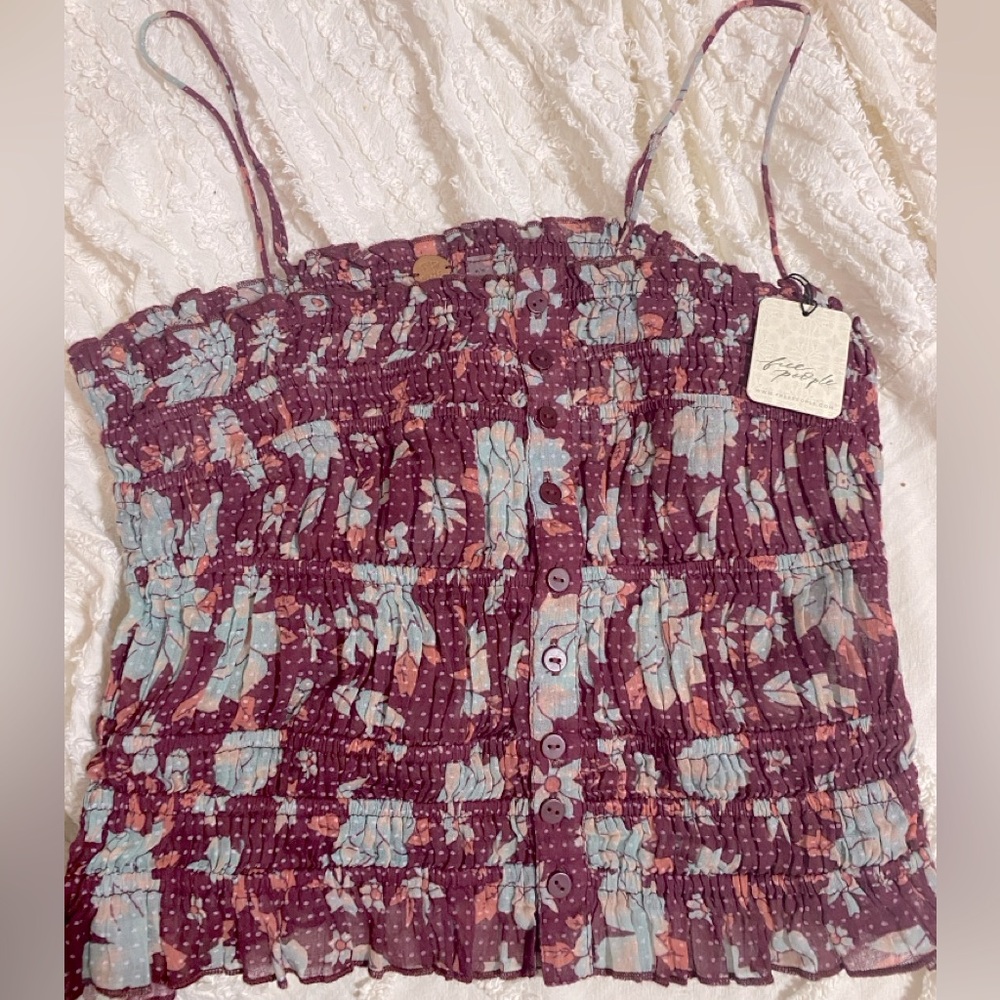 NWT Free People Meridien Corset Top. Smocked button front crop top.